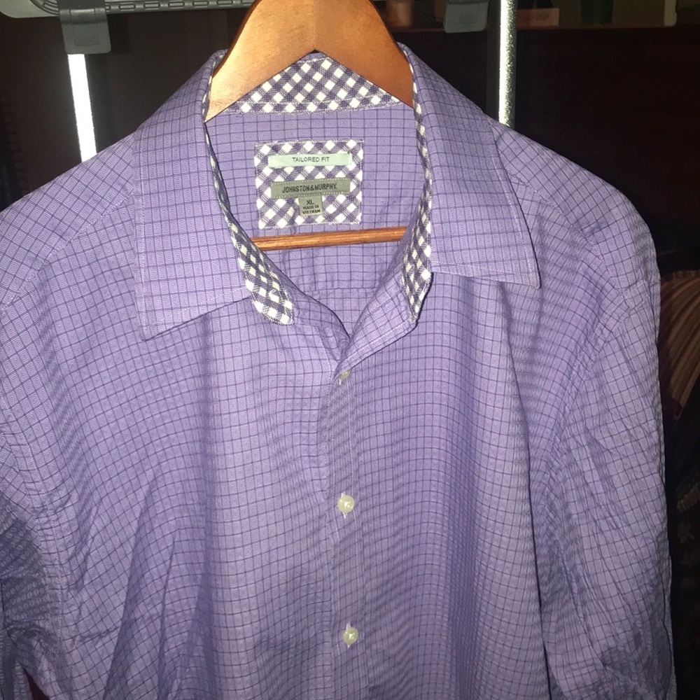 Johnston & Murphy Purple Checkered Casual Button Down Shirt